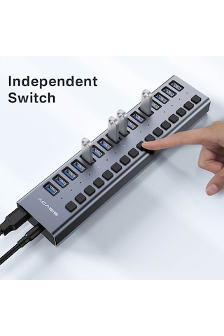 Acasis HS716 16xUSB 3.1HUB 10Gbps Anahtarlı Adaptörlü