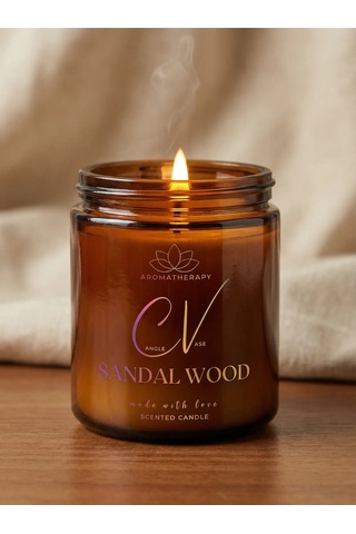 Sandal Ağacı Kokulu Mum- Aromaterapi Mum 100cc- %100 Doğal Soya Wax Mum Amber
