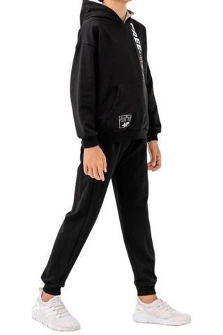 Erkek Çocuk Free Koordinat Yazılı Kapüşonlu Kanguru Cepli Siyah Renk Eşofman Takımı Siyah