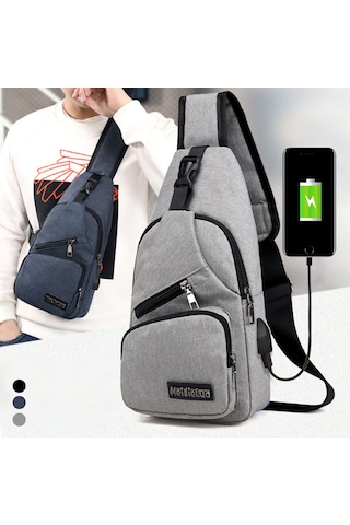 Unisex Power Bank Destekli Mavi Renk Göğüs Çantası Mavi