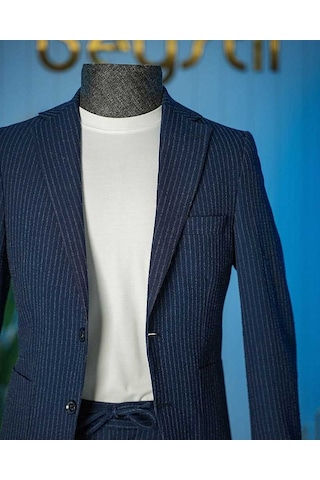 Bys Beystil Lacivert Spor Casual Çizgili Takım Elbise Parodi -slim Fit