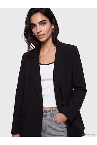 Lcw Vision Siyah Kruvaze Yaka Kadın Blazer Ceket