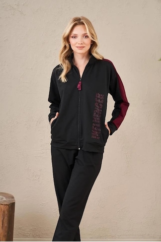 Pjs 23575 Kadın Fermuarlı Baskılı Eşofman Takım 001