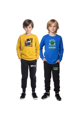 2li Erkek Çocuk Baskılı Sıfır Yaka Mevslimlik Alt-üst Takım Sarı - Mavi