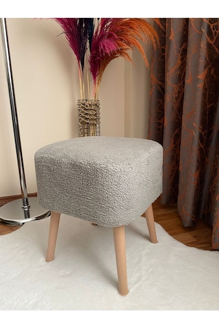 Kare Kesim Ahşap Ayaklı Teddy Kumaş Dekoratif Gri Renk Puf