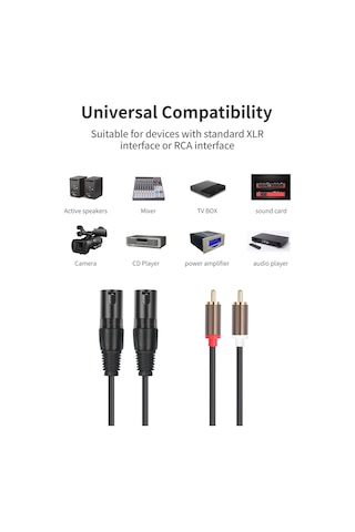 2 Rca Erkek - 2 Xlr Erkek Ses Dengesi Kablosu, Uzunluk: 3m Siyah