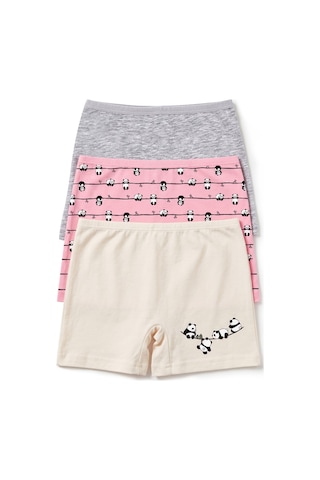 Öts Kız Çocuk 3 Lü Pamuklu Boxer Baskılı Günlük Rahat Kesim 8712-3 Pembe