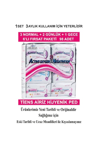 Airiz Hijyenik Kadın Pedi 6'lı Paket 98 Adet 60 Günlük + 30 Günd