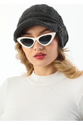 Siperli Çift Kat Antrasit Triko Örme Bere Antrasit