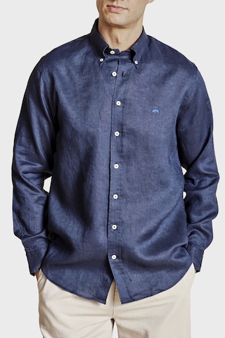 Brooks Brothers % 100 Keten Düğmeli Yaka Regular Fit Uzun Kollu Gömlek Erkek Gömlek Bbss26msh022137 Lacivert