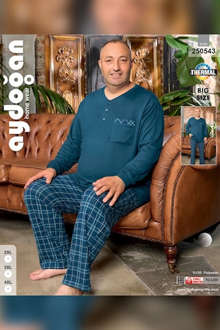 Aydoğan Erkek Emir Büyük Beden Kışlık Termal Petrol Pijama Takımı 0543 Petrol