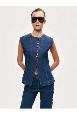 Nocturne Metal Düğmeli Denim Yelek N26yd7080 Mavi