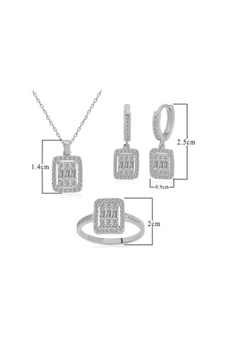 Baget Taşlı Rodyum Kaplama Üçlü Gümüş Set