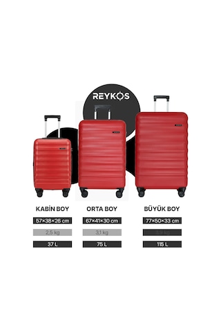 Reykos Rey-way Kırmızı Unisex 3 Lü Valiz Seti Büyük-orta-kabin