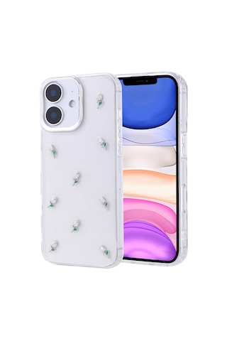Apple Uyumlu iPhone 11 Uyumlu Kılıf Airbag Tasarımlı Simli Şeffaf Zore Kutup Kapak - Lale Şeffaf -