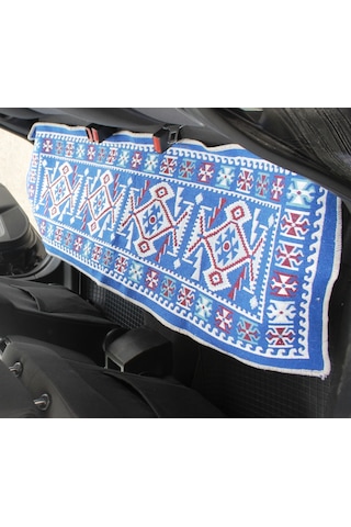 Pratik Oto Koltuk Kilim Seti 3 Parça Makine Dokuma Akrilik & Polyester Saçaklı - Mavi