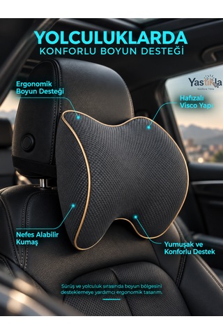 Araç İçi Antrasit Ergonomik Boyun Destekli Ortopedik Visco Oto Koltuk Başlığı