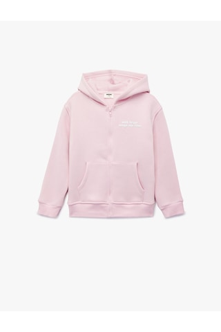 Koton Baskılı Uzun Kollu Fermuarlı Şardonlu Kapşonlu Sweatshirt Pembe 6wkg10468ak Gül