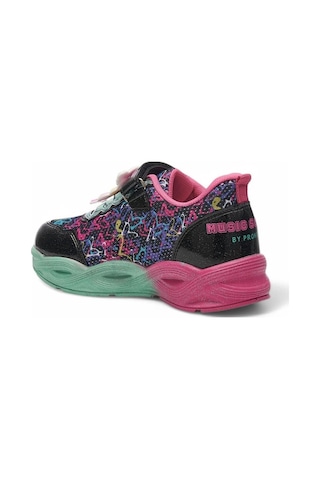 Günlük Cırtlı Kız Çocuk Spor Ayakkabı Renkli Simli Hafif Taban Süs Detay Lastik Bağcık Sneaker 4010 Siyah - Pembe