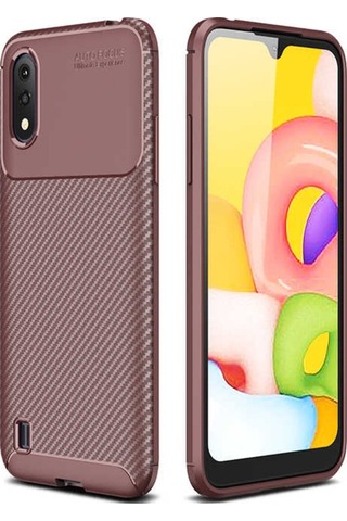 Samsung Uyumlu Galaxy A01 Kılıf Zore Negro Silikon Kapak-Kahverengi