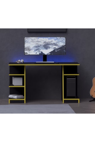 Kronos Oyuncu Masası - Bilgisayar Masası - Gamer Masası - 59x136 Cm Afm180 Siyah - Sarı