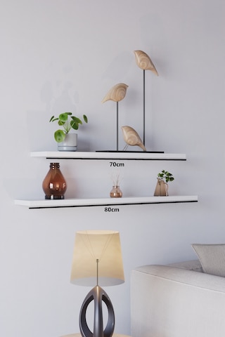 Yankı-BYEG 2li 70 cm 80 cm Mat Beyaz Mdf Duvar Rafı Gizli Bağlantı Kitaplık