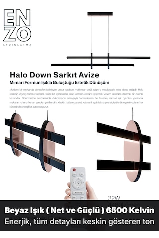 Halo Rose Gold Lineer Led Sarkıt Avize Kumandalı Dim Edilebilir - Aşağı Işık Sarı Işık