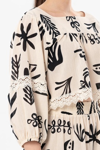 Uzun Kol Şile Bezi Akyaka Güpür Detay Yazlık Otantik Crop Bluz Krem Krm-krem Krem