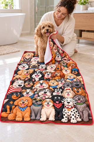 Kedi & Köpek Kurulama Havluları Dogs - Köpek Desenli Büyük Boy Hızlı Kuruyan 60x120cm