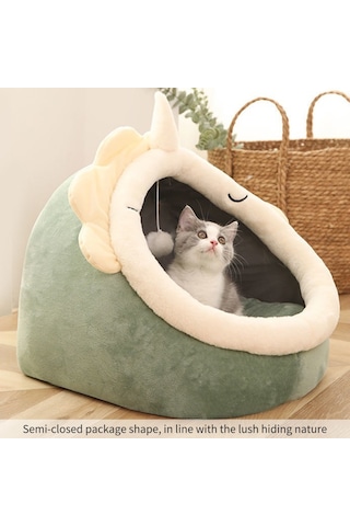 Leezsing Çıkarılabilir Ve Yıkanabilir Kedi Yarı Kapalı Yuva Matı, Kedi Köpek Sepeti, Kedi Evi Çadırı Mağara Kedi Yatağı