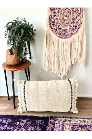 Dnc Home Tekstil Ndchome Özel Tasarım Tekli Keten Krem Kırlent Kılıfı 35x55