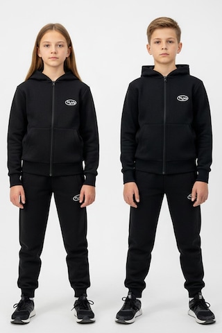 New Kids Fermuarlı Kapüşonlu Cepli Unisex Çocuk Eşofman Takımı-90926 Siyah