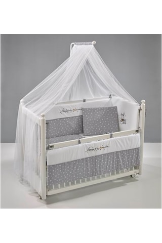 Meltem Kids Moon Nakışlı Pamuklu Bebek Uyku Seti 60 x 120 CM Gri