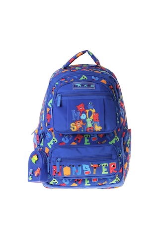Kaukko Kids Erkek Çocuk Moster Baskılı Monster Altı Bölmeli İlkokul Sırt Çantası - L5404 Mavi