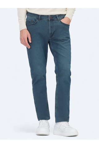 Petrol Slim Fit Denim Pamuk Karışımlı Pantolon Petrol