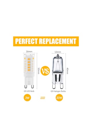 G9 Led Ampuller Sıcak Beyaz, 3w, 300lm, 3000k, 30w G9 Halojen Ampulün Yerine, Aydınlatma Dekorasyonu İçin Titreşimsiz, Kısılabilir Olmayan, Taç, 10'lu Paket