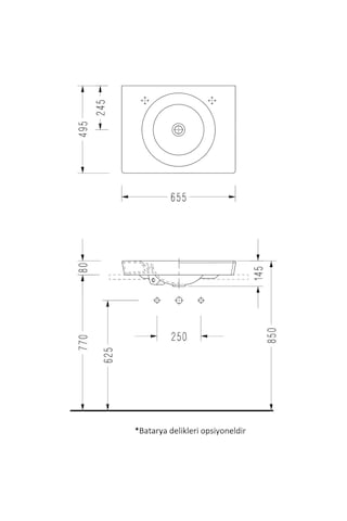 Serel - Poseidon Tezgah Üstü Lavabo 65 Cm Beyaz - Ps30sds110ab- Beyaz
