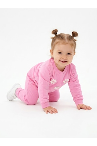 HelloBaby Pamuklu Papatya Detaylı 2li Kız Bebek Takım Pembe