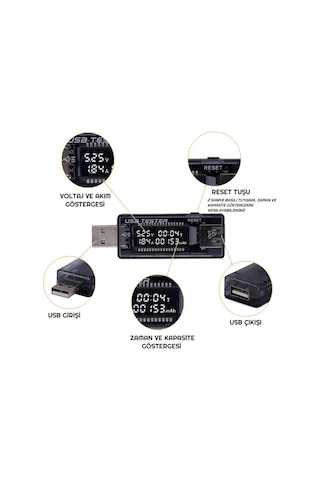 Led Ekranlı Usb Voltmetre Ampermetre Usb Şarj Kapasitesi Test Cih
