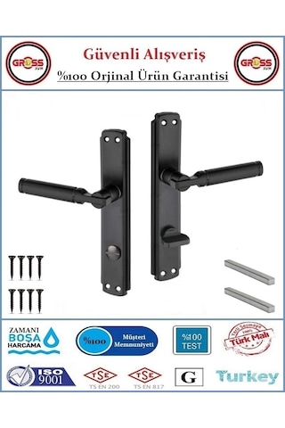 Parçalı Wc Banyo Kapı Kolu - Mat Siyah - 1 Takım Ön Ve Arka - Sol