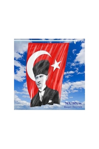 Asilmeydan Türk Bayrağı Kalpaklı Atatürk Fotoğraflı Türkiye Bayrağı 70x105 Cm
