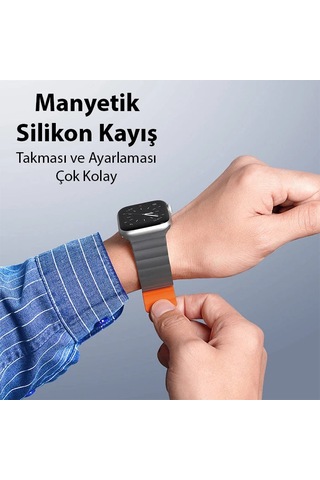 Dux Ducıs Apple Watch Uyumlu 42/44/45mm İçin Manyetik Zincir Versiyon Pu Deri Kayış Kordon- 5775