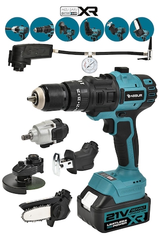 Assur ASR1029 21V Çift Akü 6 Başlıklı Set Mavi