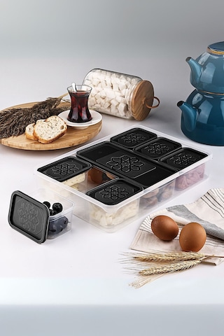 Mithra Life 8 Adet Siyah Kapaklı Kahvaltılık Seti Saklama Kabı Mıt1162 Siyah
