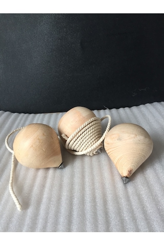 10 Adet Boyasız Ahşap Topaç - Nostaljik Ahşap Oyuncak