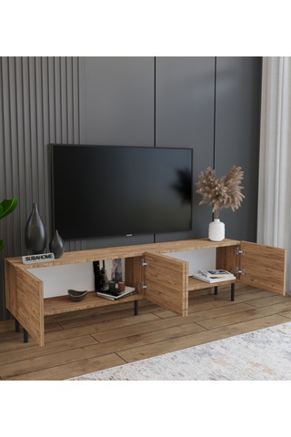 Minimalist 160 Cm Demir Ayaklı Ahşap Görünümlü Tv Ünitesi