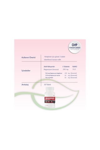 Smartcaps Magnemax Magnezyum MGT Vitamin 30 Tablet