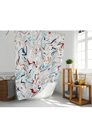 Banyo Perdesi 1x180x200 Tek Kanat Duş Perdesi Halka Hediyeli Duşakabin Perdesi Multicolored Beyaz