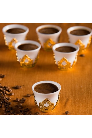 Sena 6 Kişilik Porselenli Zemzem Mırra Takımı Altın Renkli