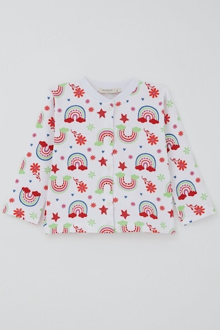 Breeze Kız Bebek Pijama Takımı Gökkuşağı Masalı Çiçek Desenli 4 Ay-1 Yaş, Beyaz Beyaz
